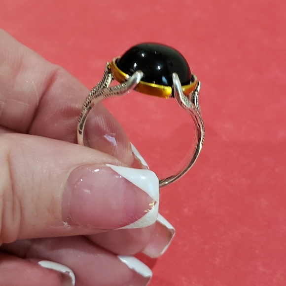 Men's Vintage Black Agate Eagle Claw Ring - Picture 7 of 11